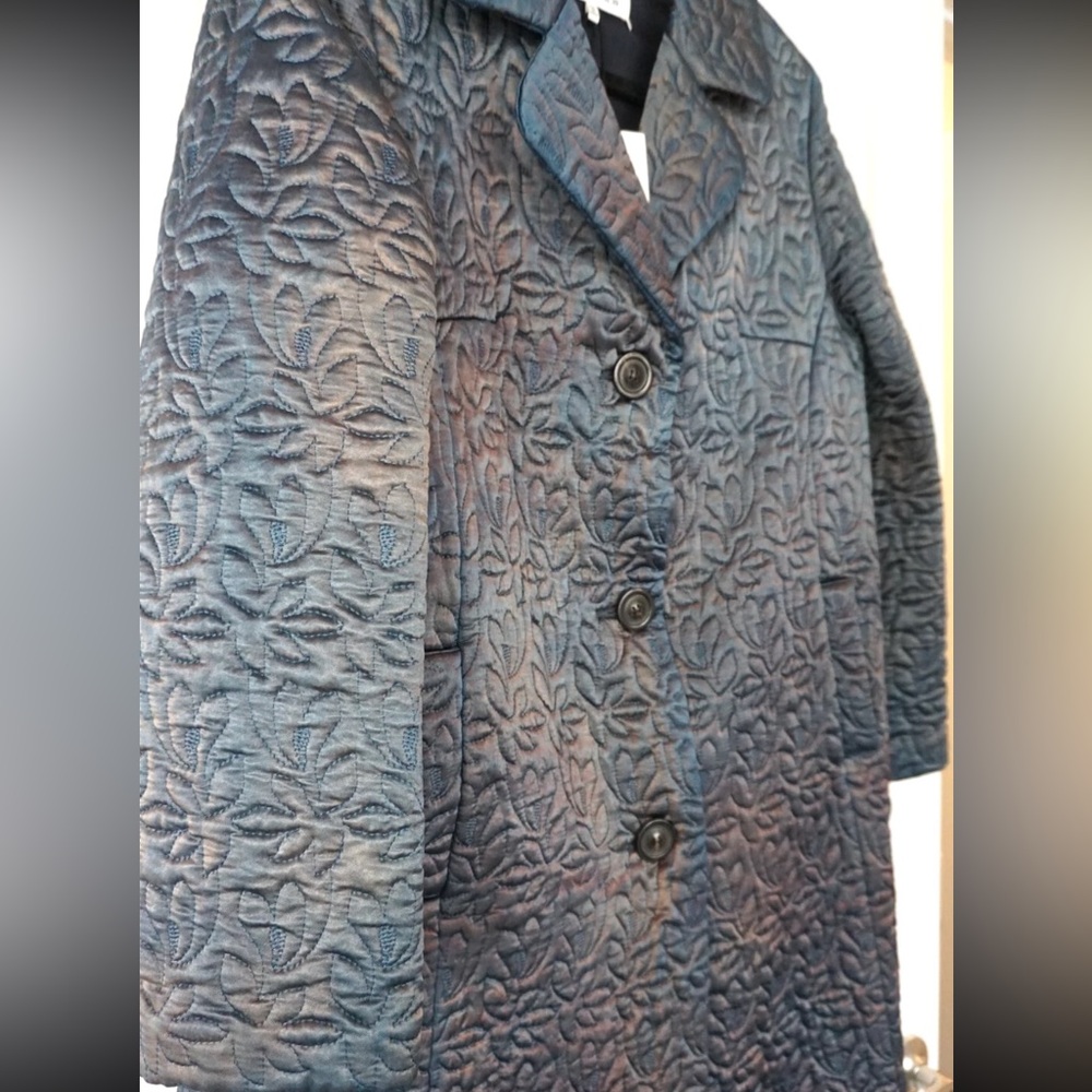Maison Margiela Single Breasted Midi Coat Blue Sheen Womens Size 36 NWT - Picture 2 of 6